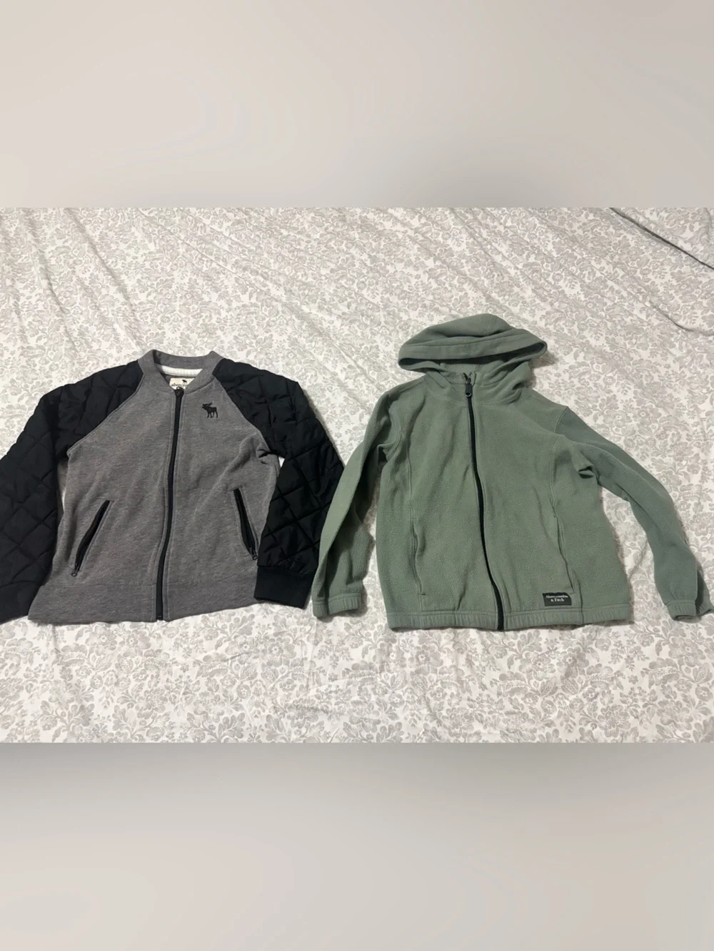 abercrombie kids Gray & Black Quilted Sleeve Bomber and Sage Hooded sweater